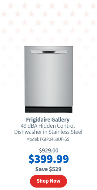 Frigidaire Gallery 49 dBA Hidden Control Dishwasher in Stainless Steel with Dual OrbitClean® Wash System. $399.99. Shop Now.