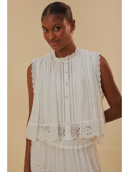 Image of Off-White Sleeveless Blouse