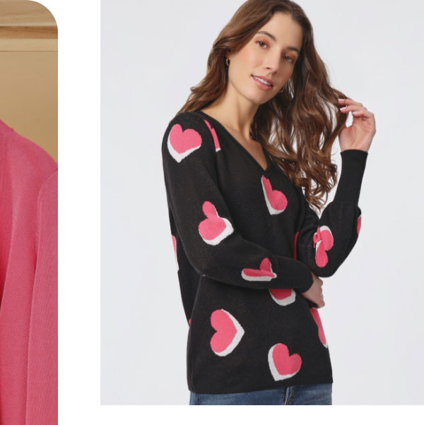 Heart Shape V-Neck Puff Sleeve Sweater