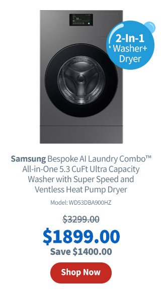 Samsung Bespoke AI Laundry Combo™ All-in-One 5.3 CuFt Ultra Capacity Washer with Super Speed and Ventless Heat Pump Dryer