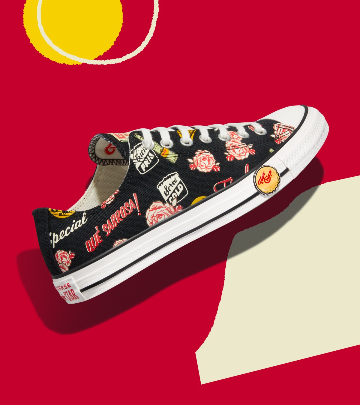 Shop this black low-top with Topo Chico graphics around it 