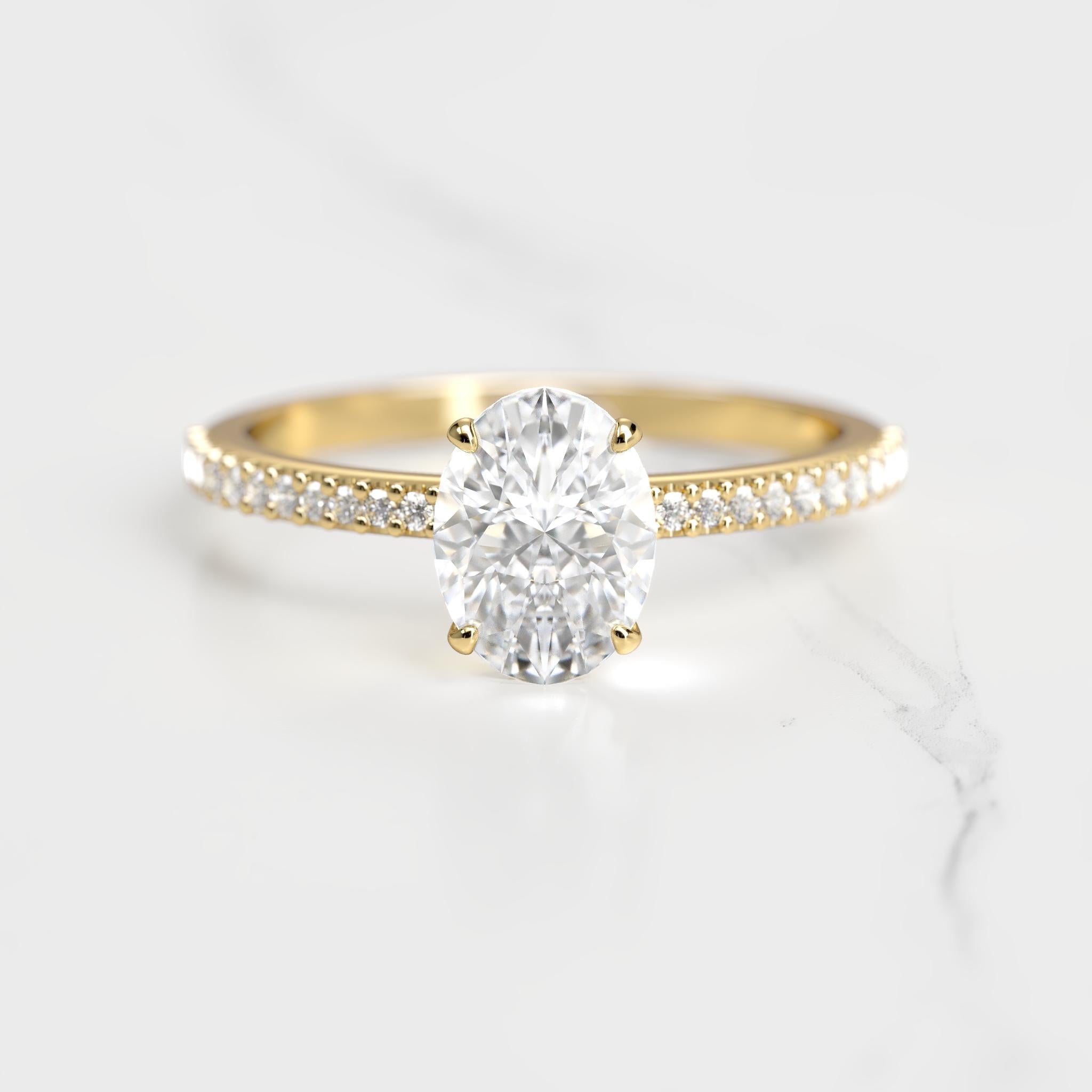 Image of Oval Half Pave Diamond Ring