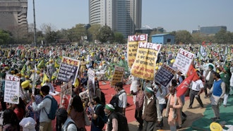 Farmers gather at Ramlila ground, New Delhi, March 14, 2024.