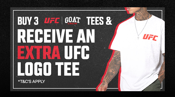 Buy 3 x UFC by Goat Crew products and receive and extra UFC Logo Tee for free.