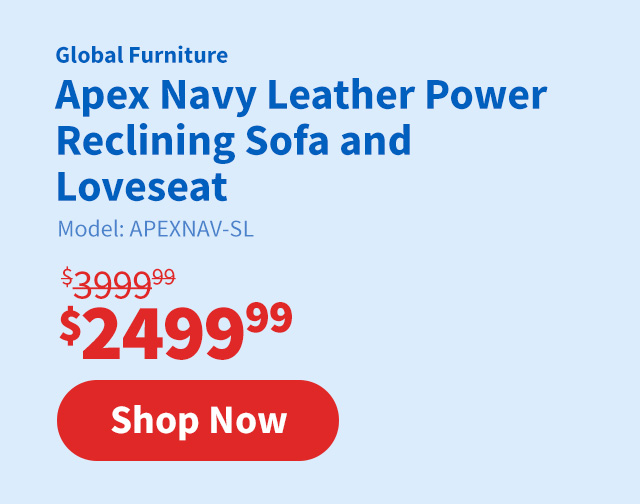 Global Furniture Apex Navy Leather Power Reclining Sofa and Loveseat with Drop Down Table, Console and Power Headrests (1)