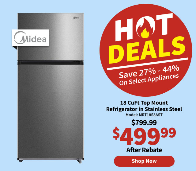 Midea 18 CuFt Top Mount Refrigerator in Stainless Steel