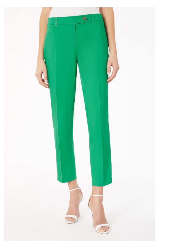 Solid Fly-Front Slim Leg Pants