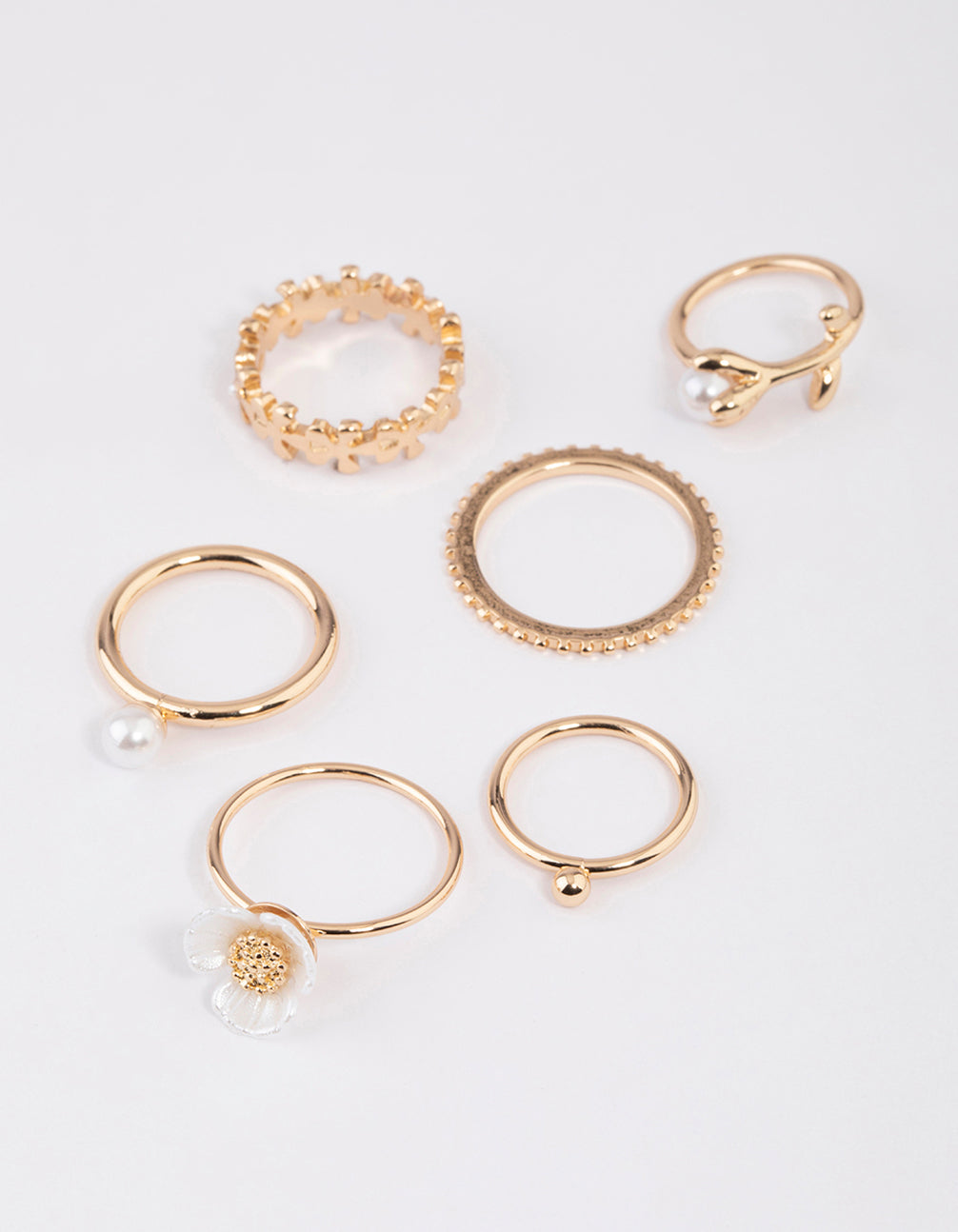 Image of Gold Pearl Flower Ring 6-Pack