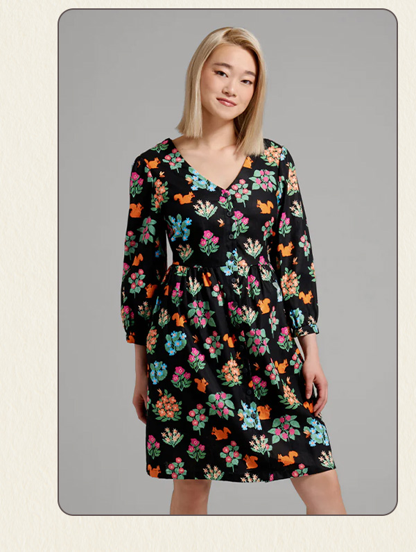 Flower Squirrel Shirt Dress