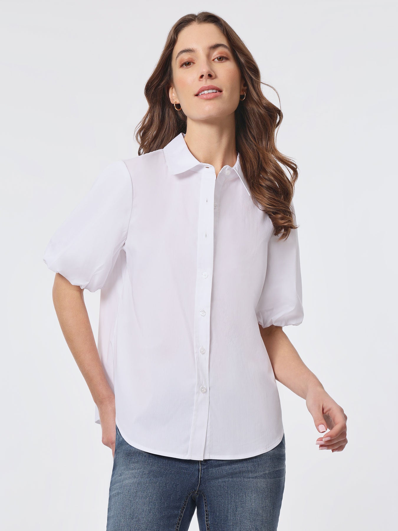 Poplin Puff Sleeve Button Down Shirt