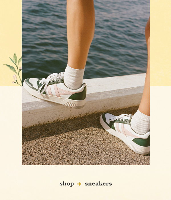 Green, pink, and white sneakers. Shop sneakers.