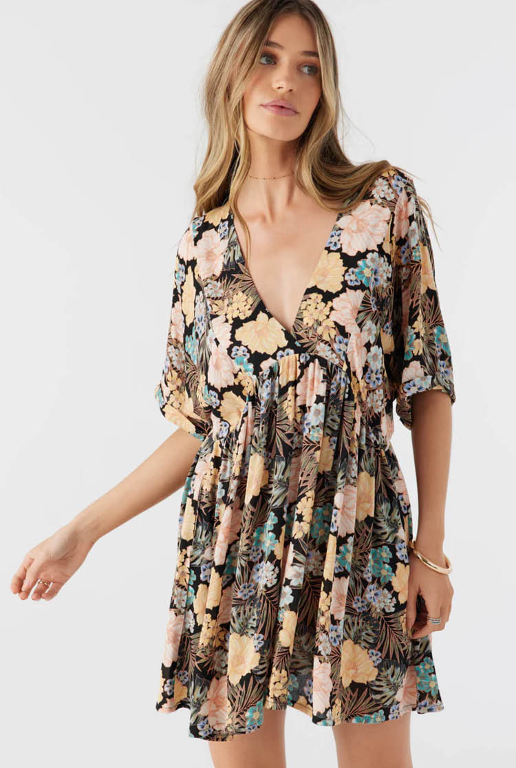 ROSEMARY MACAW TROPICAL SHORT SLEEVE DRESS