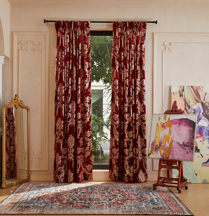 Custom Tuscany Foil Printed Velvet Room Darkening Curtain