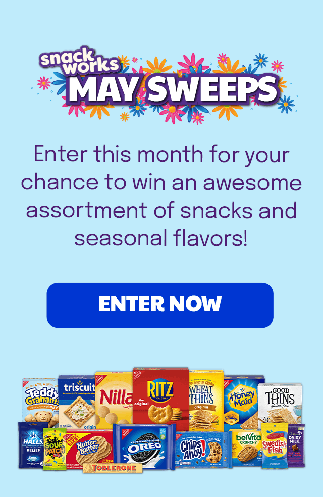 snackworks MAY SWEEPS - Enter this month for your chance to win an awesome assortment of snacks and seasonal flavors! - ENTER NOW