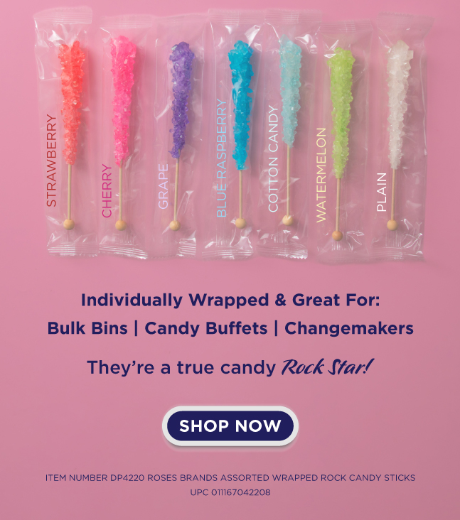 Back in Stock Roses Brand Assorted Wrapped Rock Candy Sticks