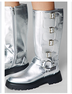 Faux Leather Buckle Knee High Boots