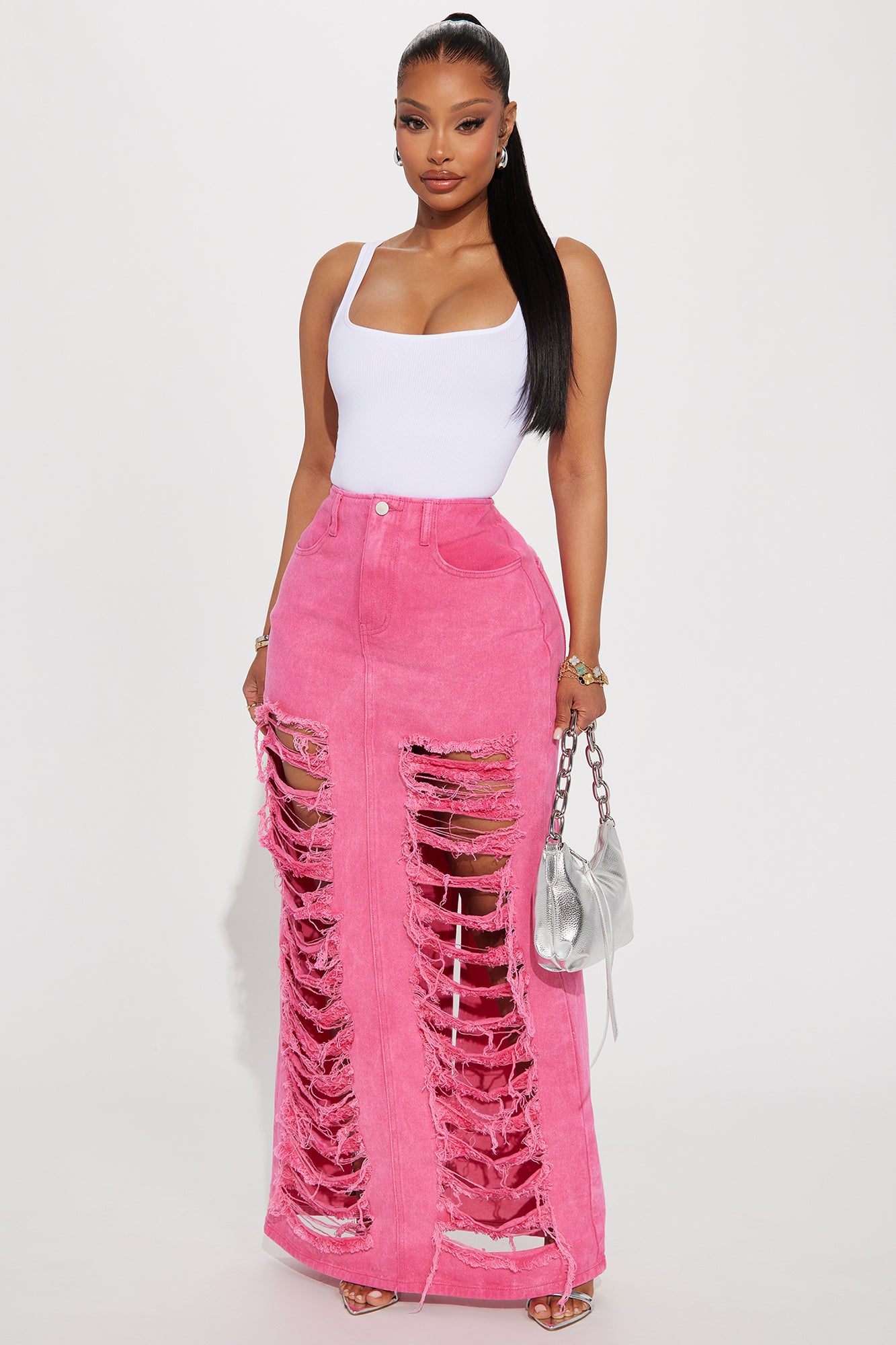 Image of Hot Girl Distressed Maxi Skirt - Fuchsia