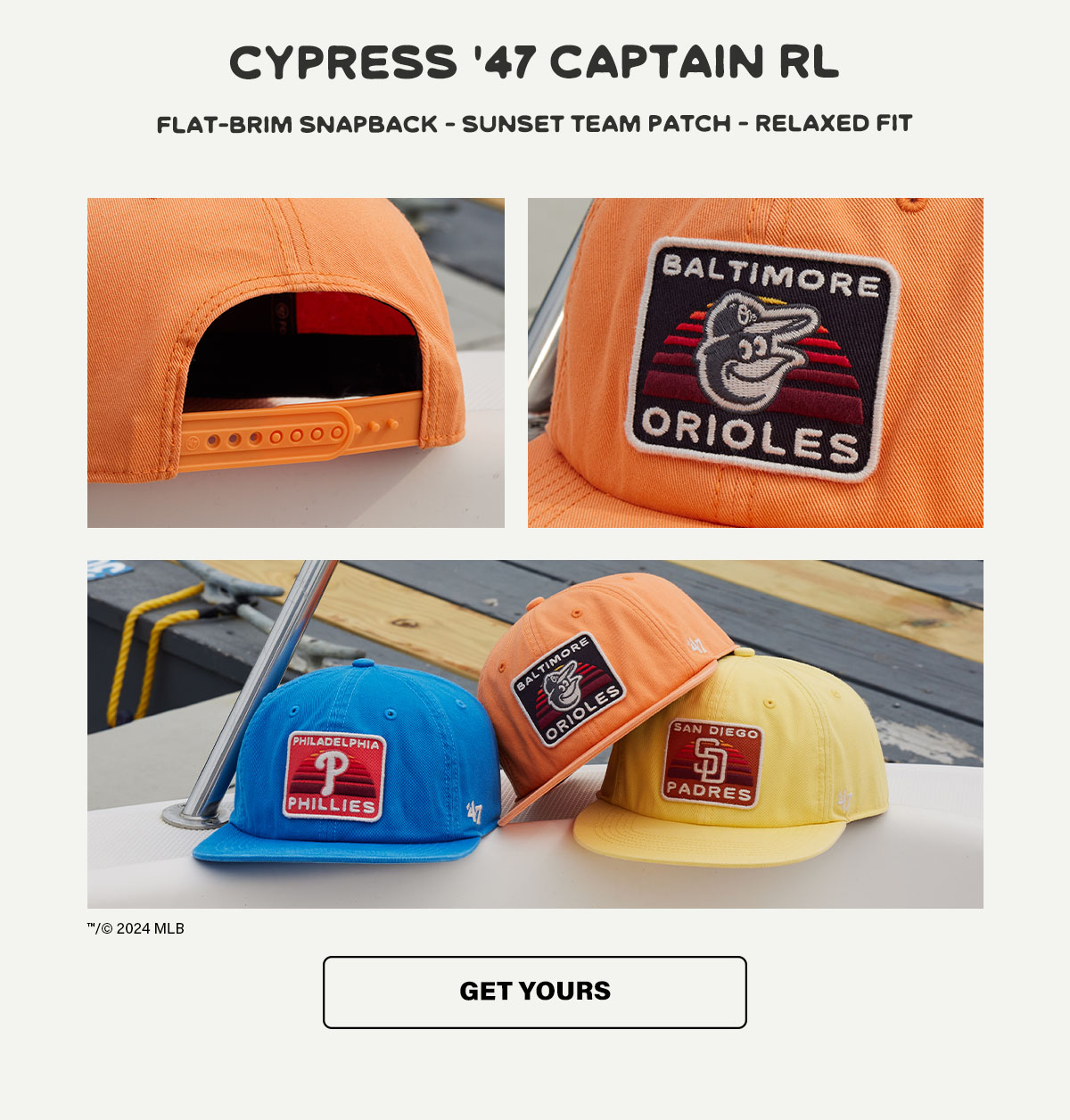 CYPRESS ’47 CAPTAIN RL | FLAT-BRIM SNAPBACK - SUNSET TEAM PATCH - RELAXED FIT | GET YOURS