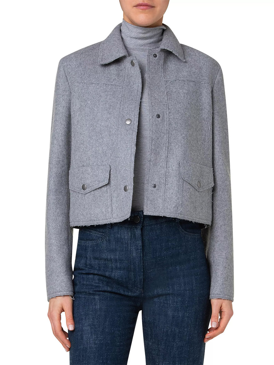 Image of Akris Punto Felted Wool Blend Short Patch Pocket Jacket in Grey