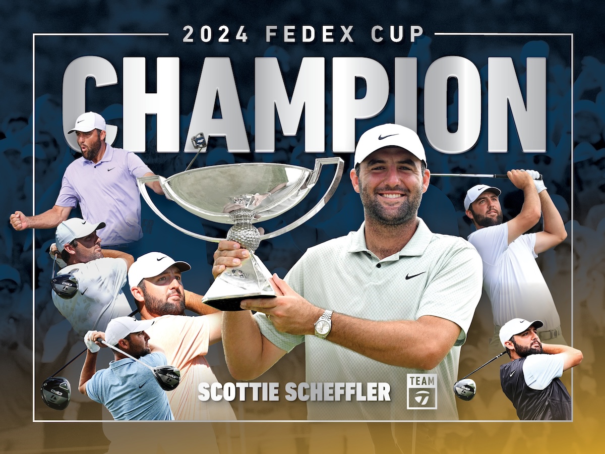 Scottie Scheffler TOUR Championship image featuring shots of all his wins this season