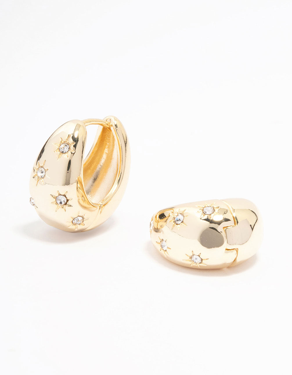 Image of Gold Plated Cubic Zirconia Chunky Hoop Earrings