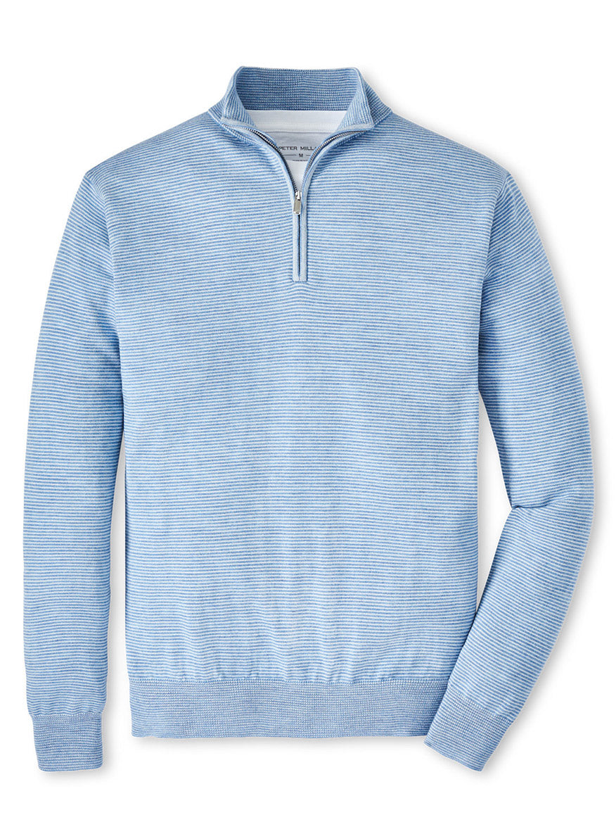 Image of Peter Millar Canton Stripe Quarter-Zip Sweater in Cottage Blue