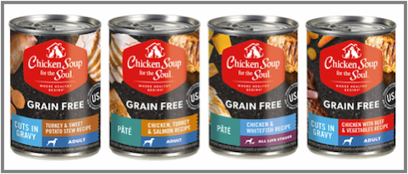 cans of dog foods: Turkey & Sweet Potato Stew Recipe; Chicken, Turkey & Salmon Recipe; Chicken & Whitefish Recipe; Chicken with Beef & Vegetables Recipe