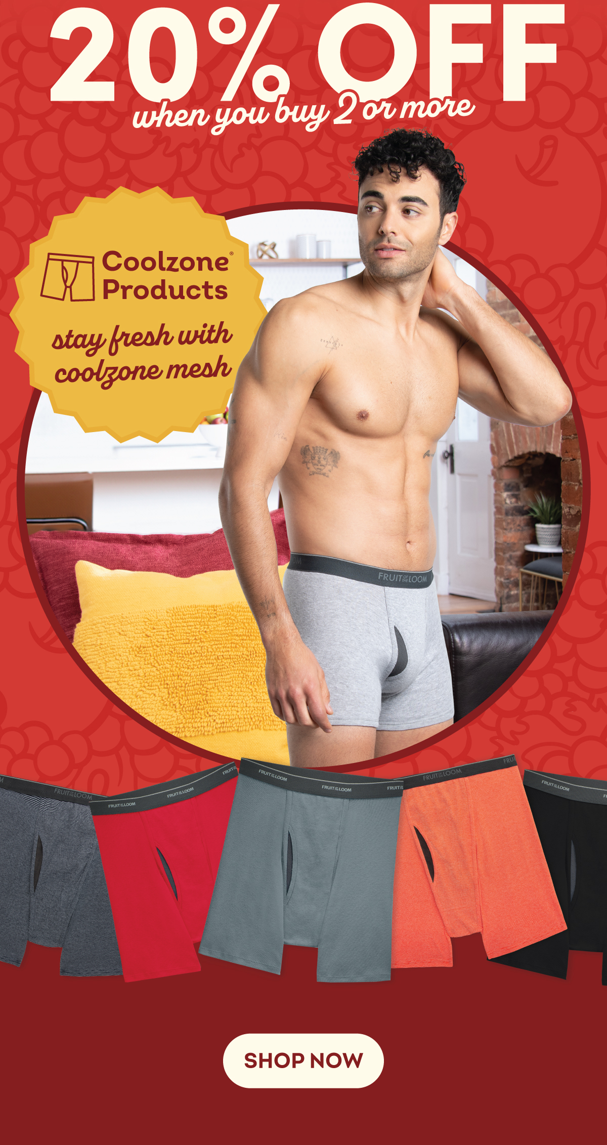 20% off when you buy 2 or more. Coolzone® Products stay fresh with coolzone mesh. "shop now" button.