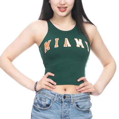 Women's ZooZatz Green Miami Hurricanes First Down Crop Tank Top