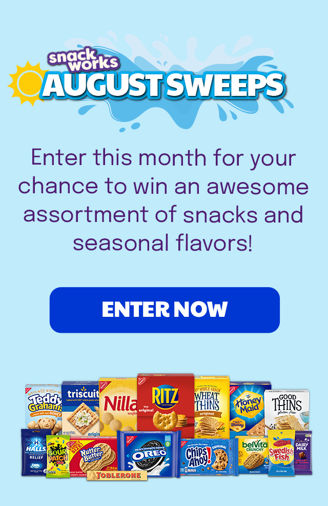 snackworks - AUGUST SWEEPS - Enter this month for your chance to win an awesome assortment of snacks and seasonal flavors! - ENTER NOW