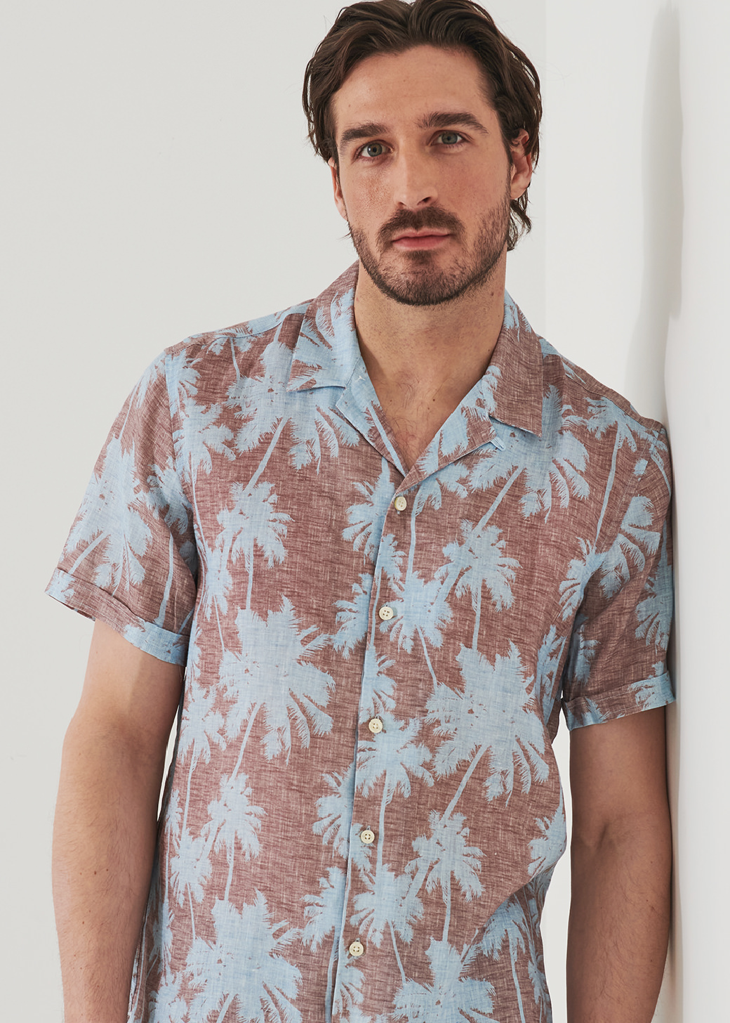 TROPICAL PRINT CAMP COLLAR LINEN SHIRT