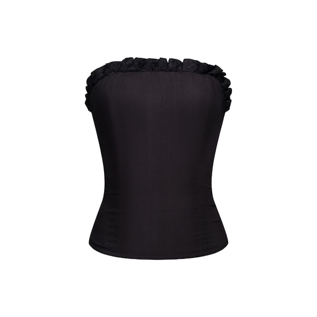 The Cristina Strapless Top in Black with Black Ruffles