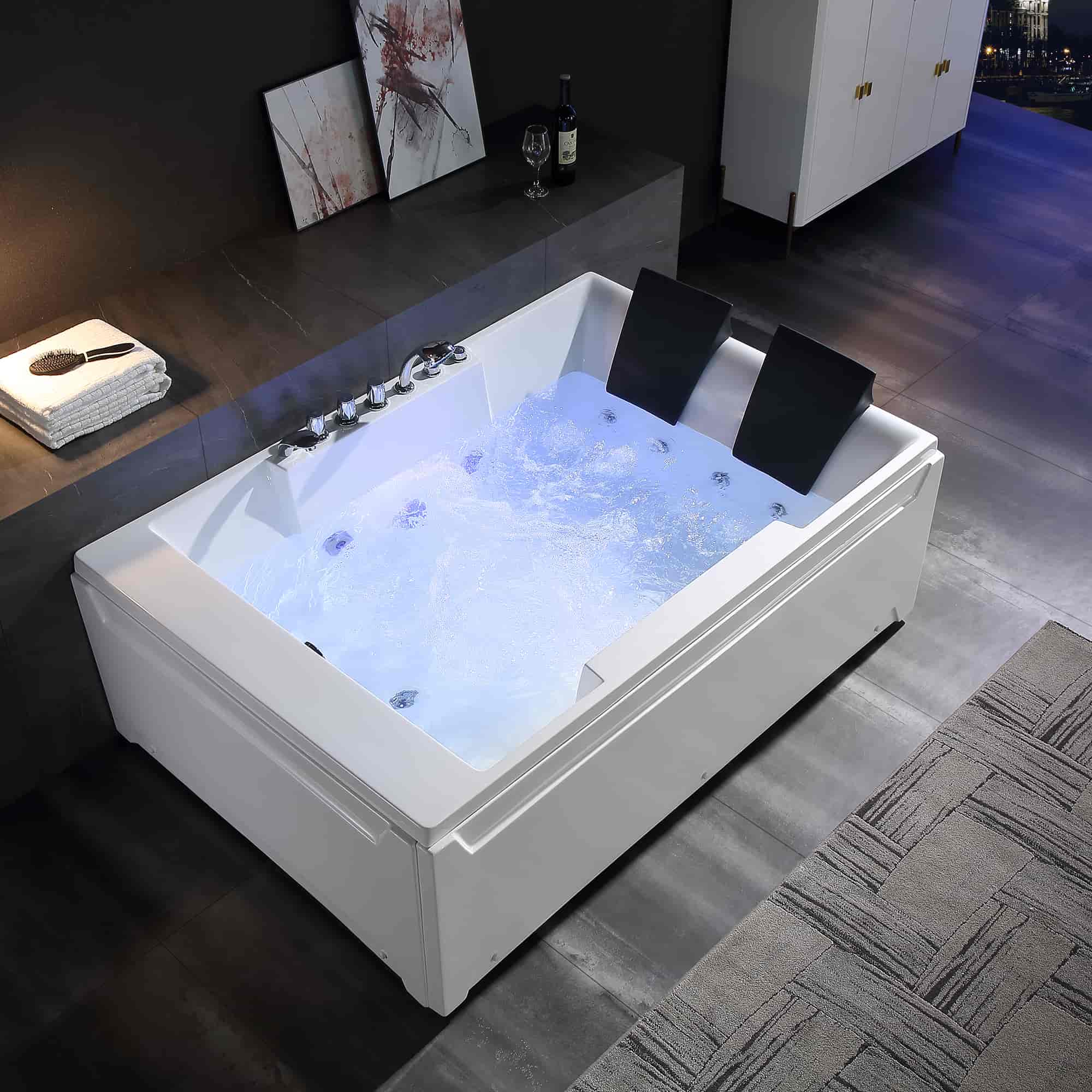 Image of 72" Alcove Whirlpool LED Bathtub for 2 Persons with Left Drain