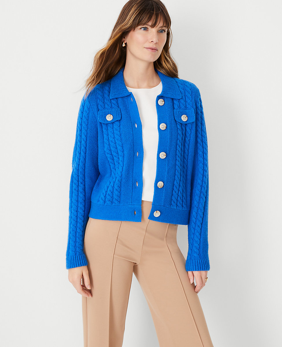 Collared Cable Sweater Jacket