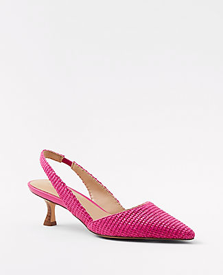 Straw Slingback Kitten Heel Pumps