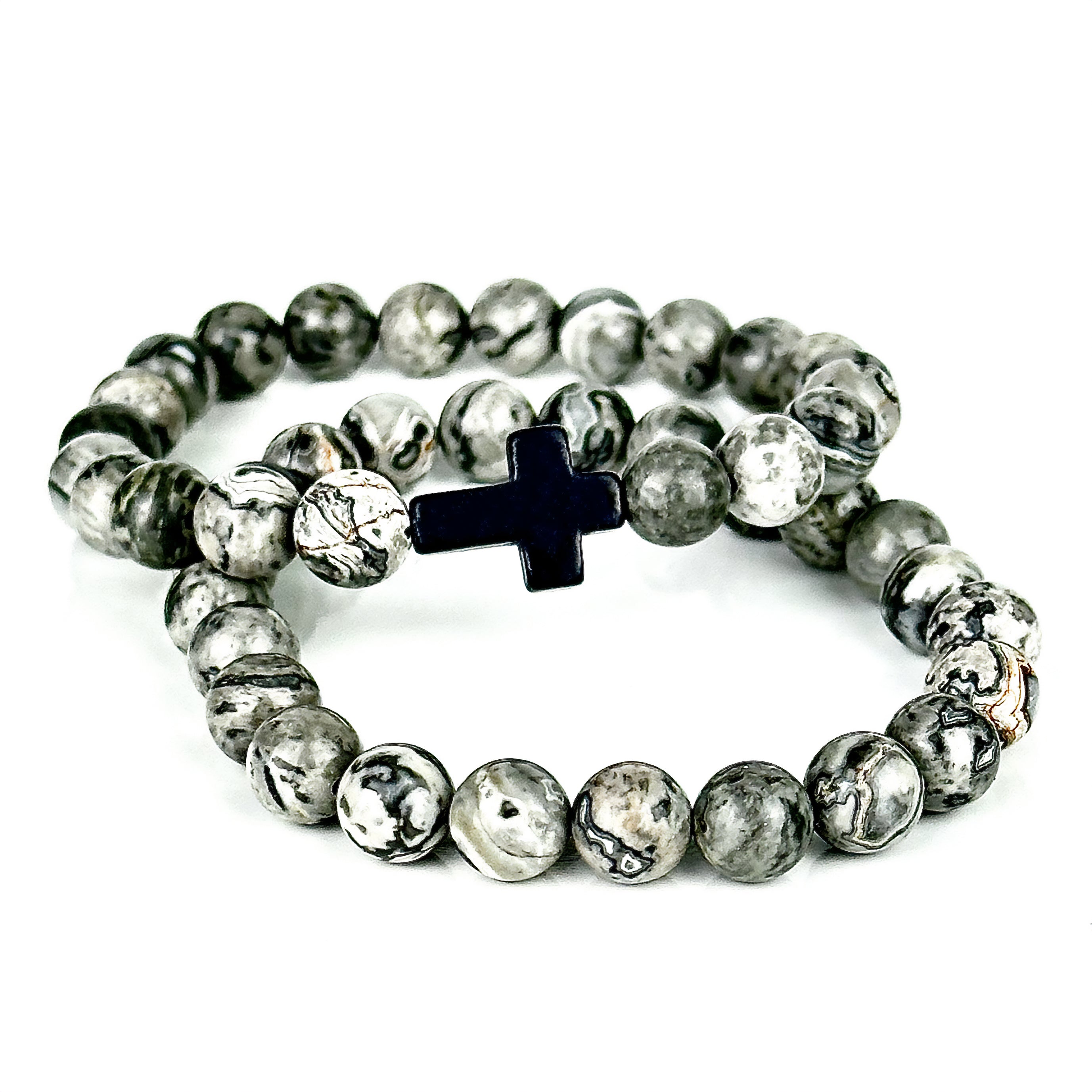 Image of Cross & Gray Jasper Bracelet Set