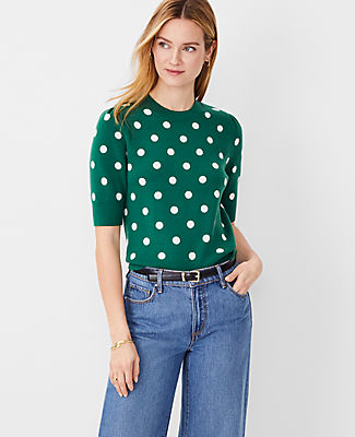 Dot Jacquard Puff Sleeve Sweater