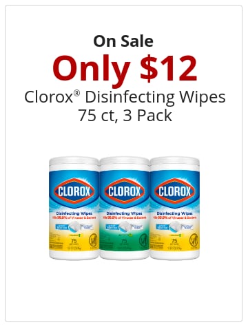 On Sale Only $12 Clorox® Disinfecting Wipes 75 ct, 3 Pack