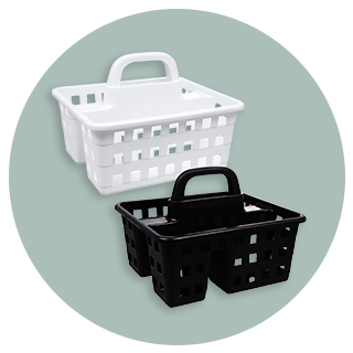 2 storage caddies in white and black