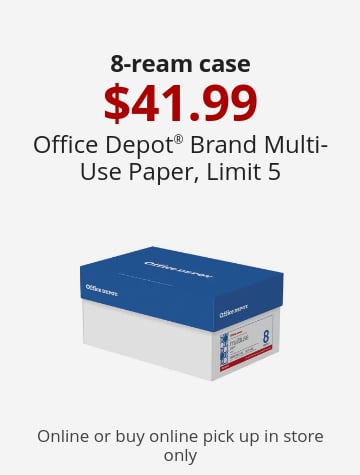 8-ream case 41.99 Office Depot® Brand Multi-Use Paper Online only, limit 5