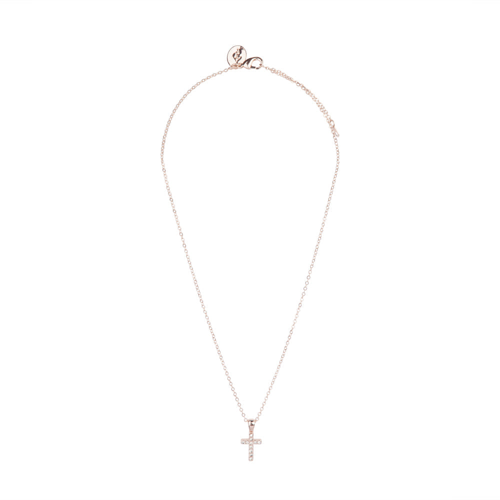 Image of Fine Rose Gold Diamante Cross Necklace