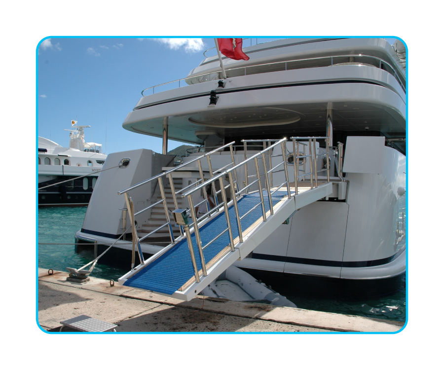 the inside of a boat with mats on the floor