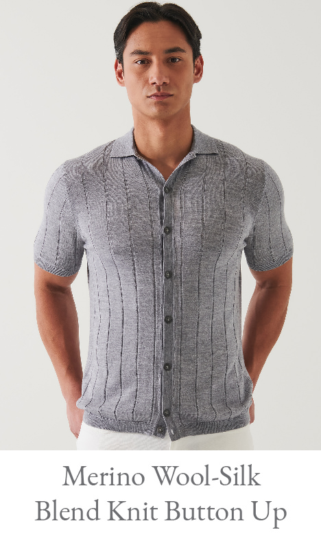 MERINO WOOL-SILK BLEND KNIT BUTTON UP