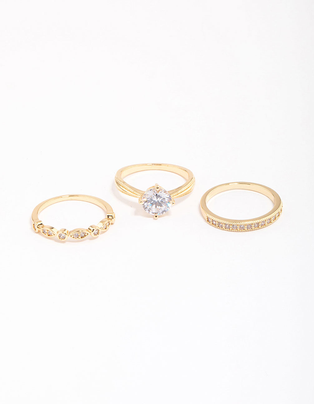 Image of Gold Plated Cubic Zirconia Round Stone Ring Pack