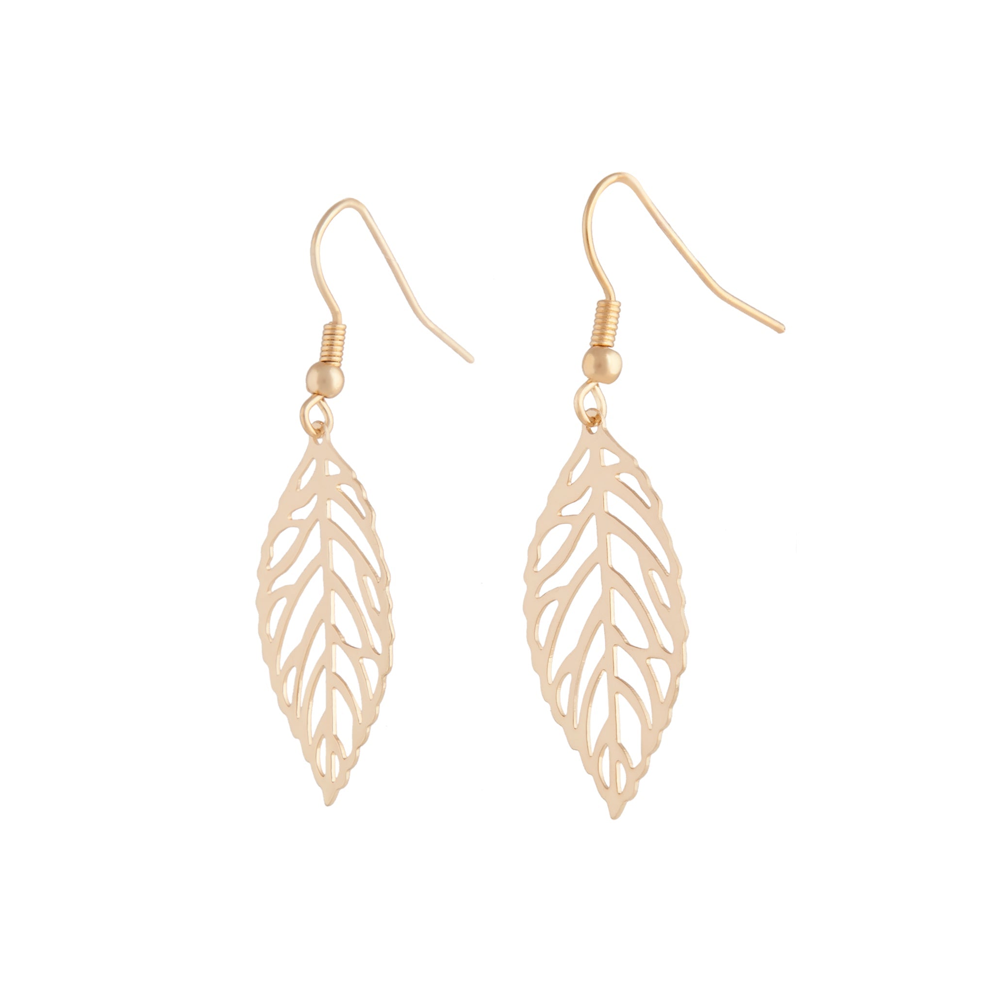 Image of Gold Filigree Leaf Drop Earrings