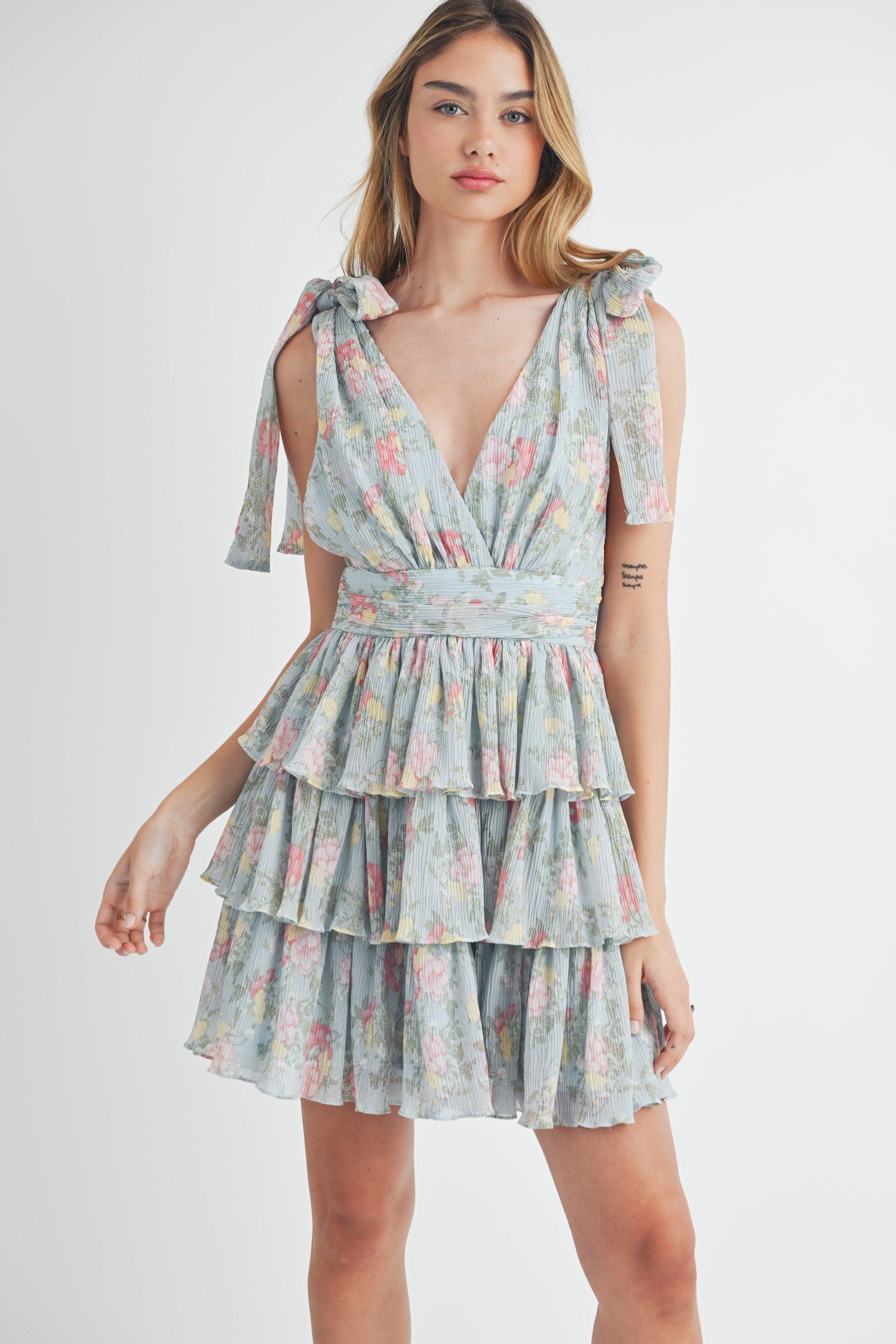 Image of Pleated Tier Mini Dress