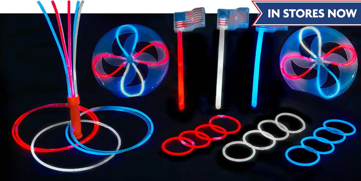 Variety of patriotic glowsticks and accessories