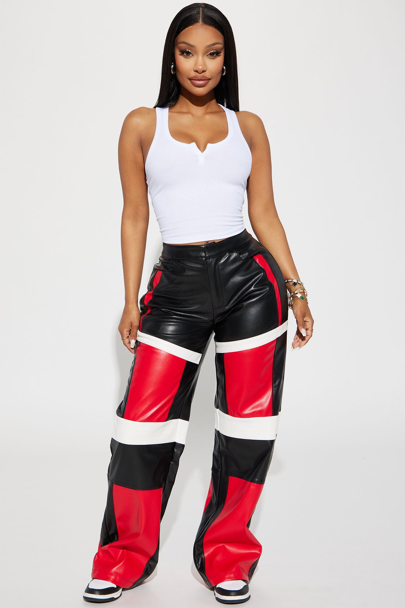 Image of Moto Mami Faux Leather Pant - Red/combo