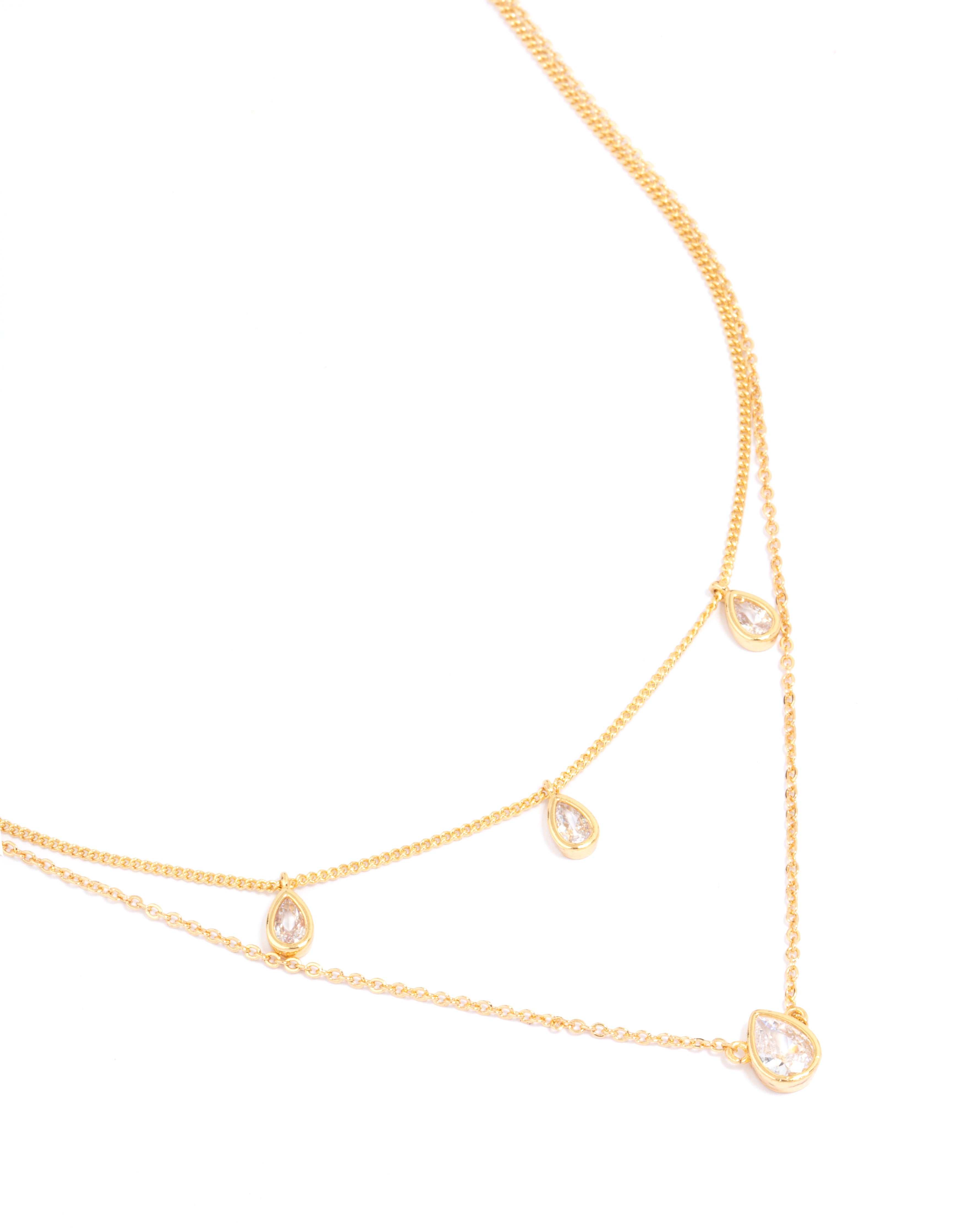 Image of Gold Plated Cubic Zirconia Teardrop Layered Necklace