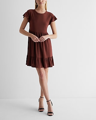 crew neck ruffle mini babydoll dress